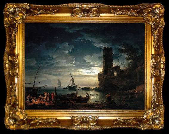 framed  Claude Joseph Vernet Mediterranean Coast Scene with Fishermen and Boats, ta009-2